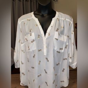 New Torrid Harper White/Gold Pineapple Georgette Pullover Blouse 3